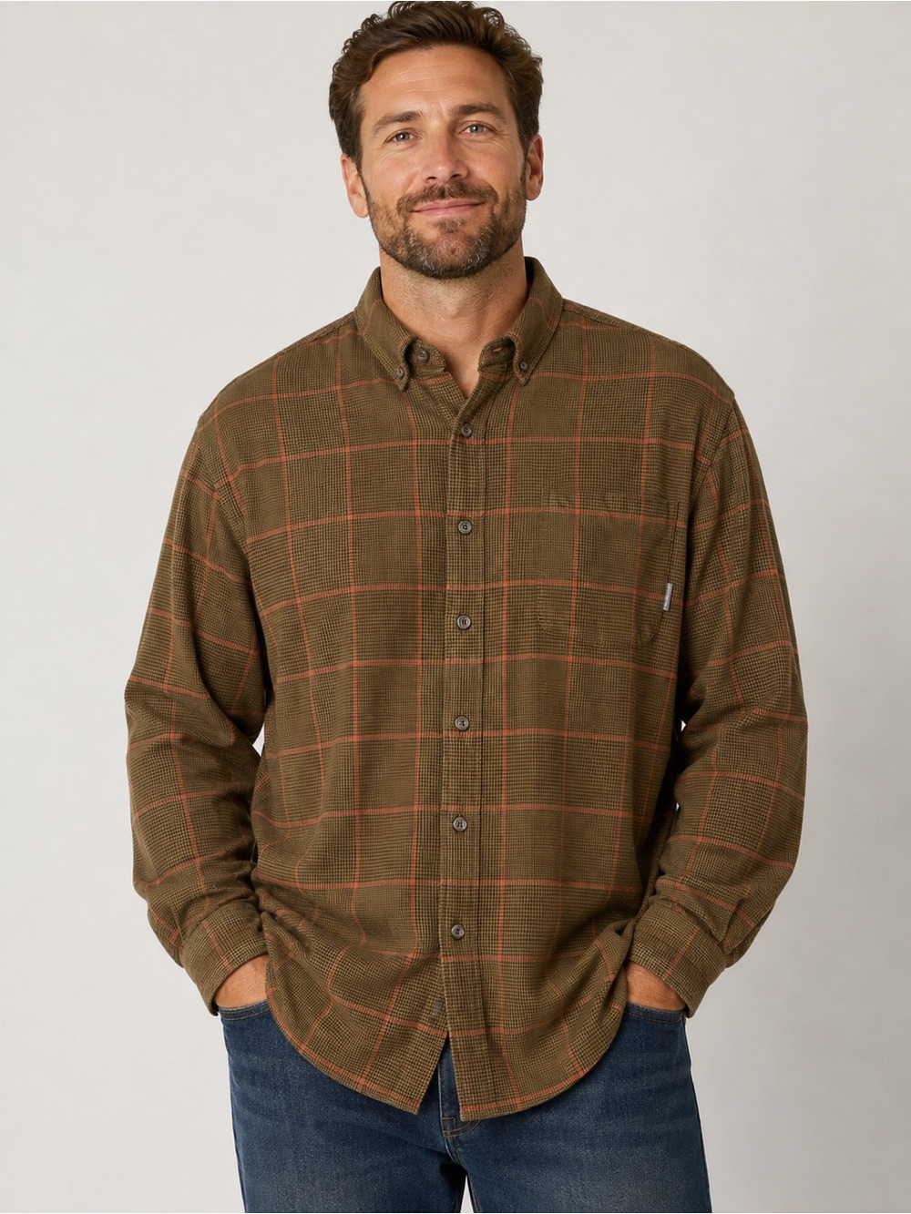Eddie Bauer Men's Brown Plaid Button-Down Shirt 100% cotton 2XL Tall Classic fit